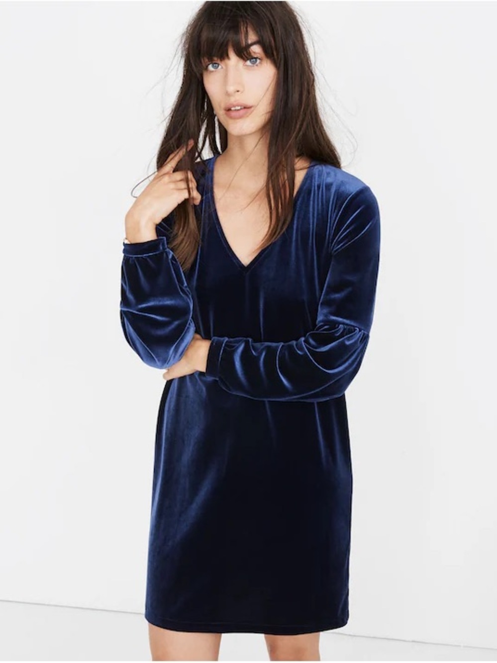 Madewell Navy Velvet Balloon Sleeve Dress